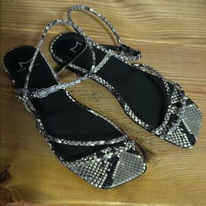 Marc Fisher Black and Gray Snake Print Sandals